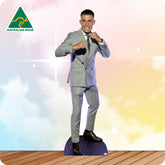 Cardboard cutout of a man in a suit with 'Australian Made' logo on a gradient background